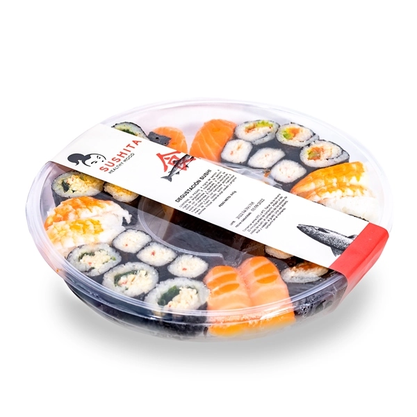 Sushi packaged with a band